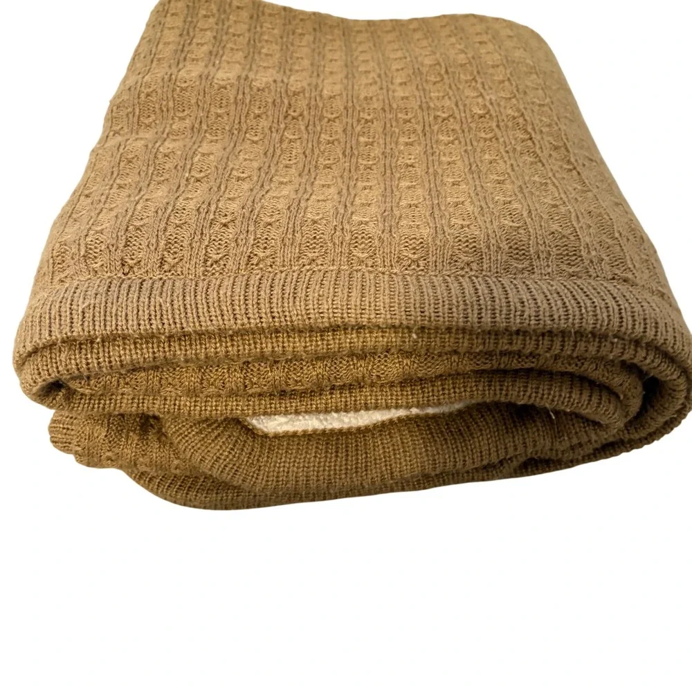 Lauren Ralph Lauren Cable Knit Sherpa Fleece Throw Blanket Camel Tan 48x27